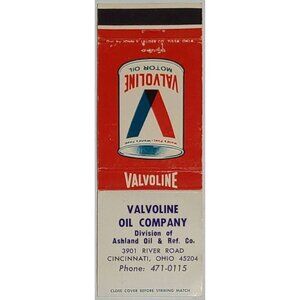 Vintage Matchbook Cover Valvoline Ashland Oil Company Cincinnati Ohio